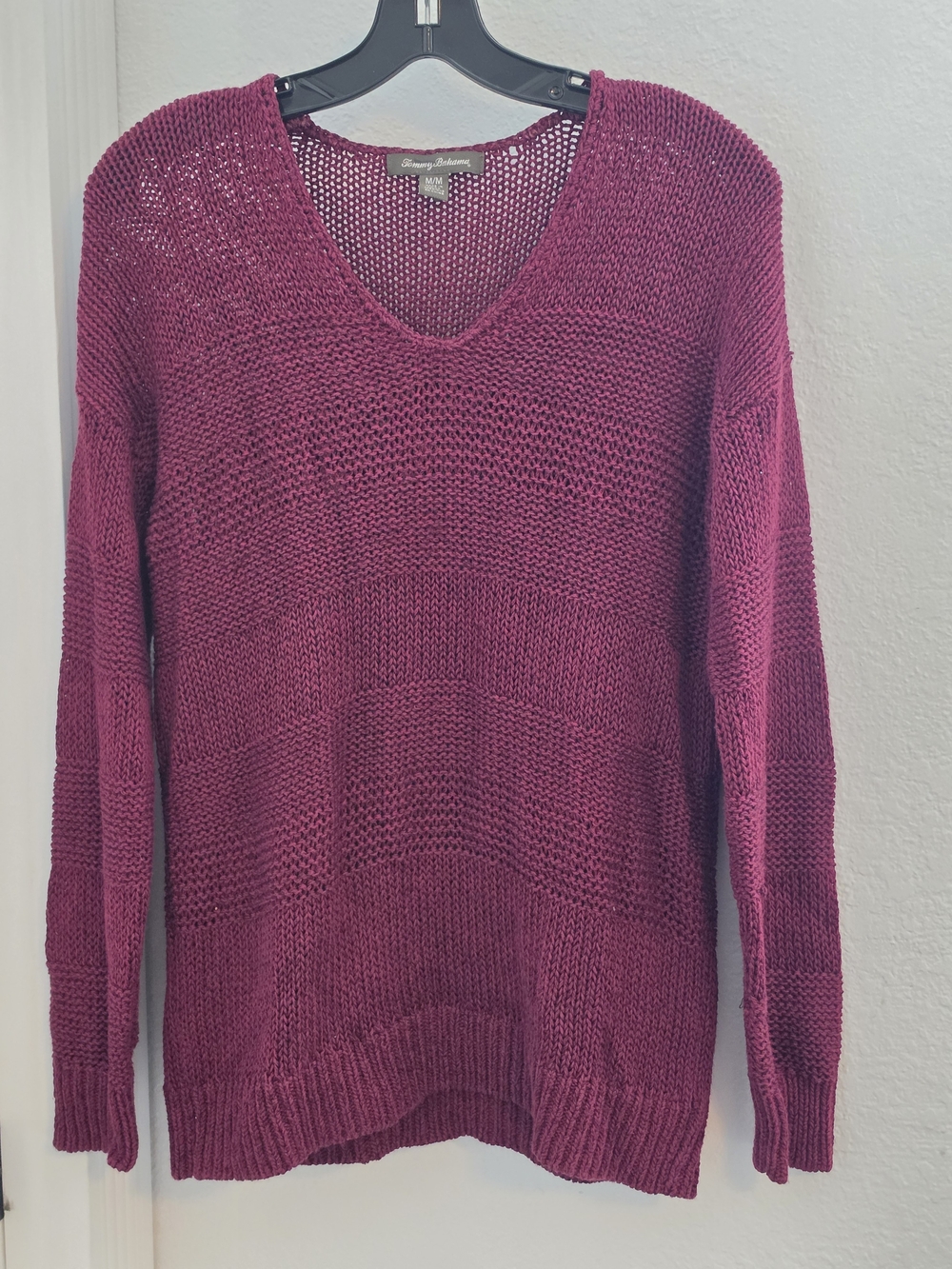 Tommy Bahama Raspberry V-Neck Open-Knit Sweater